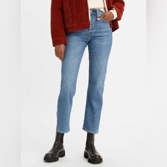 Levi’s Women Wedgie Straight Crop Denim High Rise Jeans • Medium Blue Wash • 24 - Picture 1 of 10